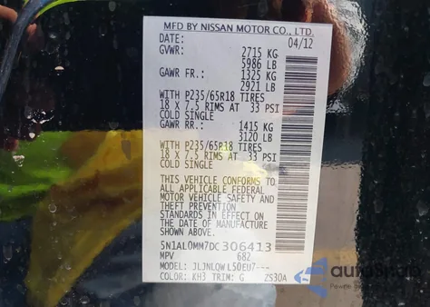 2013 Infiniti Jx35 z USA, uszkodzony, nr VIN 5N1AL0MM7DC306413